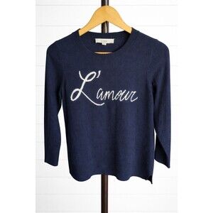 Loft  S Navy Blue L'Amour 3/4 Sleeve Novelty Fun Lightweight Sweater
